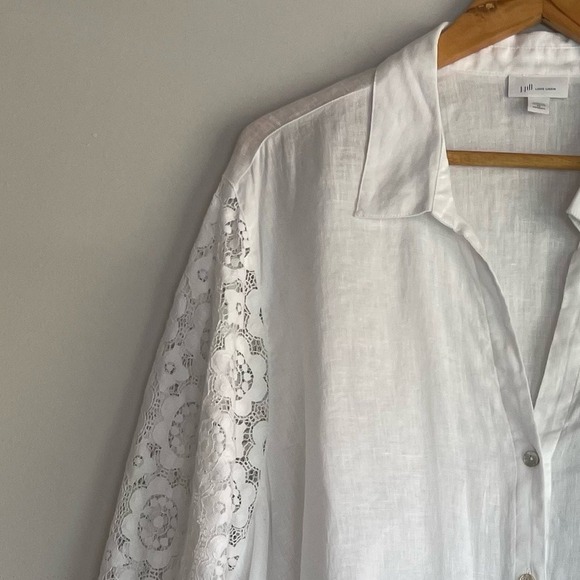 J Jill Love Linen Long Lace Sheer Sleeves Button Down Top Size 3X‎ White Coastal - Picture 4 of 14